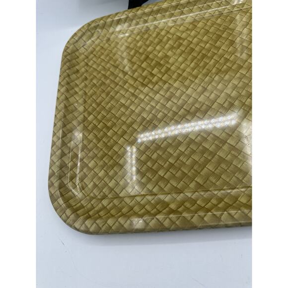 Vintage Woven Bamboo Print Metal tray Set Of 4 Rattan basket Print Set Tv Trays - Picture 2 of 7